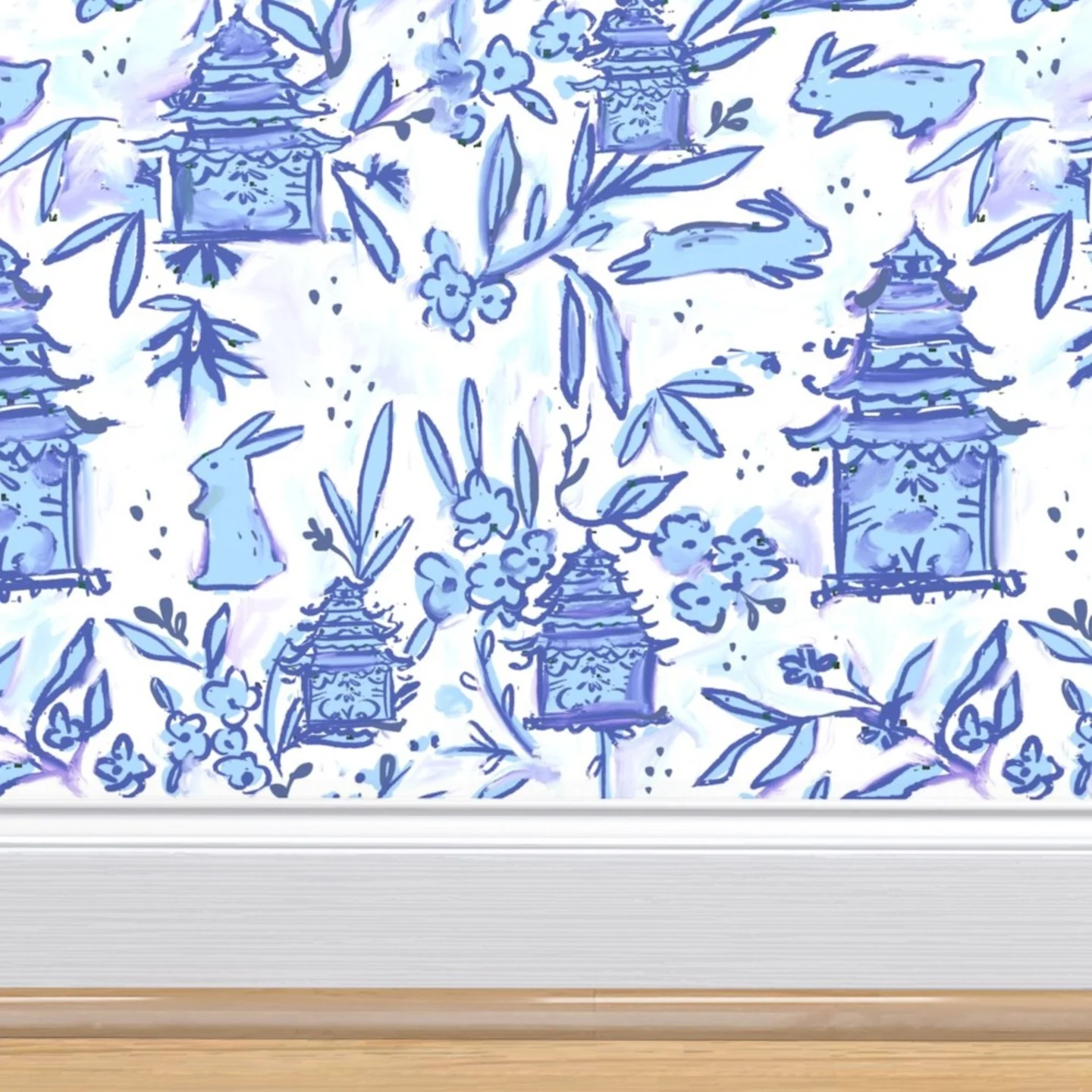 Nursery with blue bow print wallpaper
