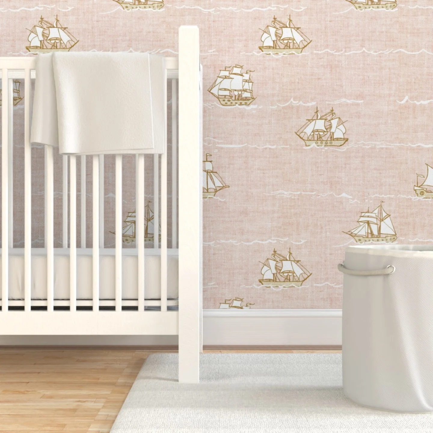 Nautical print wallpaper in a nursery