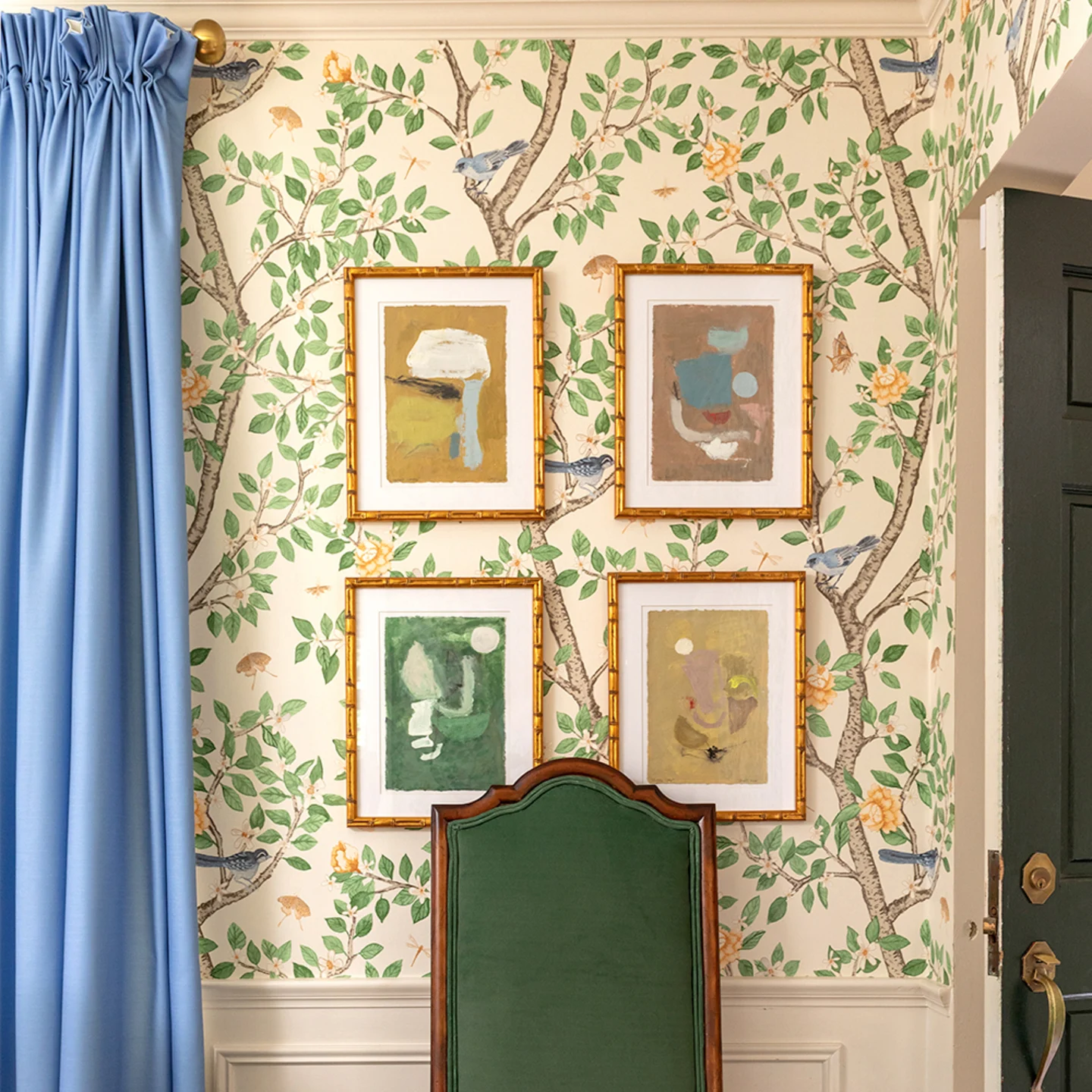 Dining area with wallpaper in  Elsie's Garden Butterscotch on cream by danika_herrick.