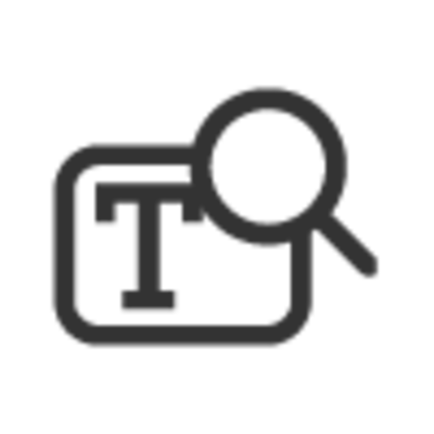 Icon of a text box and a magnifying glass.
