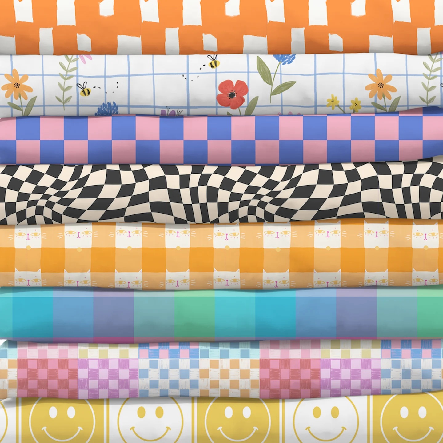 Stack of fun checked fabrics